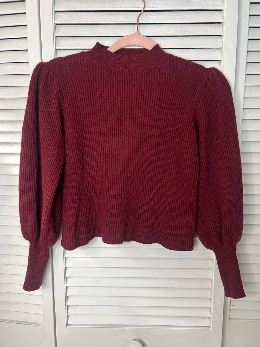 Lulus‎ Burgundy Ribbed Puff-Sleeve Sweater Size M